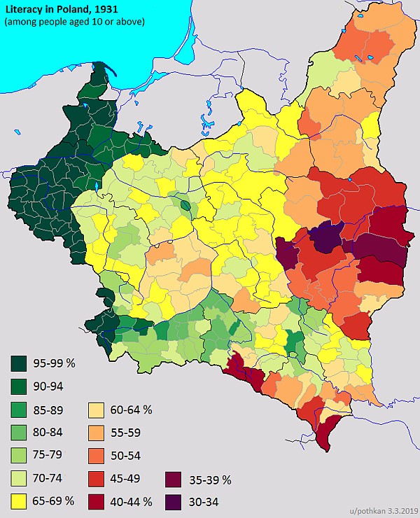 Umiejętność czytania i pisania w II RP, 1931