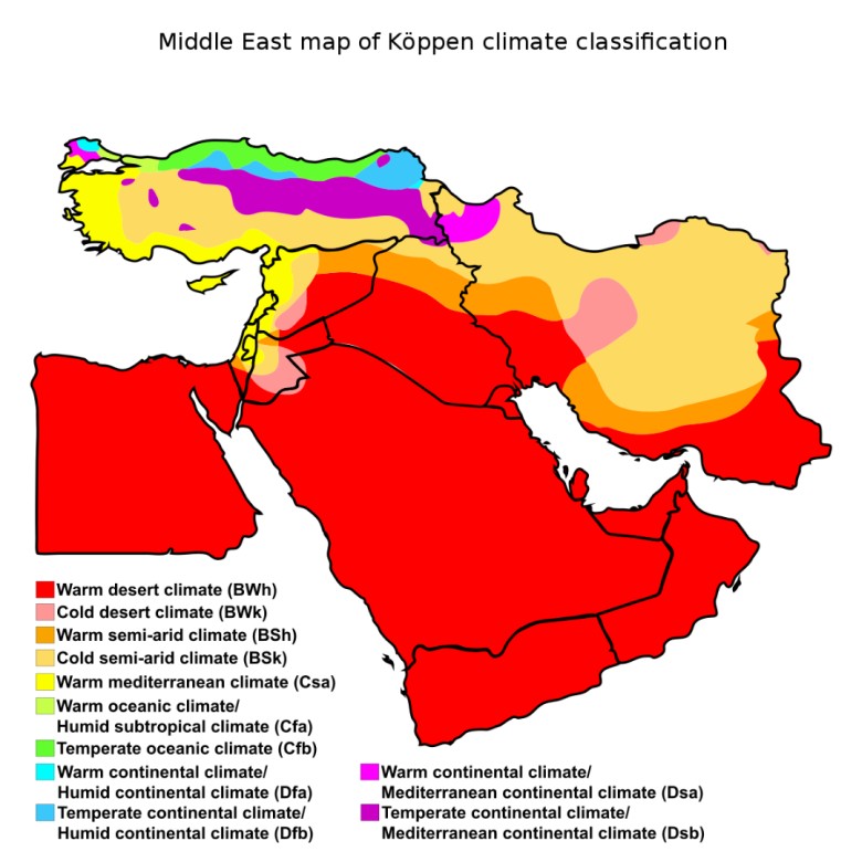 Mapa klimatu na Bliskim Wschodzie