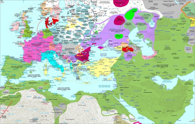 Mapa Europy i Bliskiego Wschodu z 750 roku n.e.