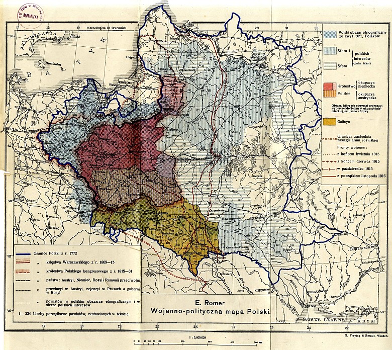 Wojenno-polityczna mapa Polski opracowana przez Eugeniusza Romera