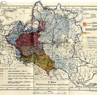 Wojenno-polityczna mapa Polski opracowana przez Eugeniusza Romera