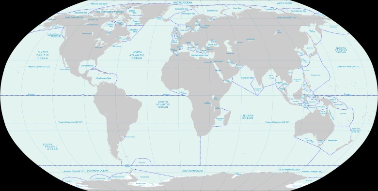 Granice między oceanami i morzami na świecie. Zlewiska oceaniczne świata