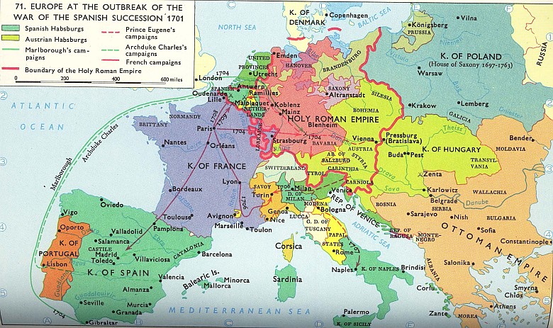 Europa w chwili wybuchu wojny o sukcesję hiszpańską 1701 i następujące po niej kampanie wojskowe