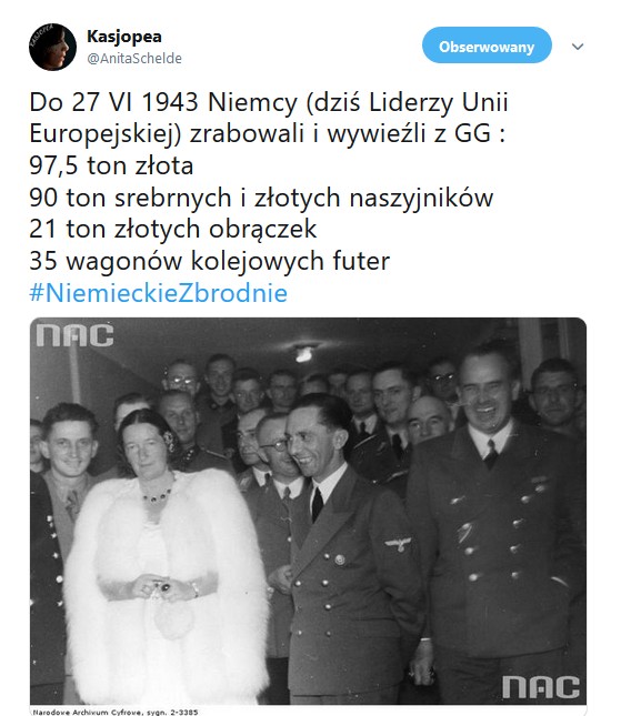 Do 27 VI 1943 Niemcy zrabowali i wywieźli z GG : 97,5 ton złota 90 ton srebrnych i ...