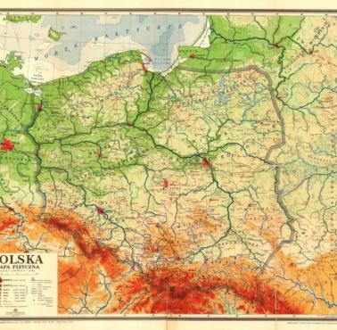 Mapa fizyczna Polski z 1957 roku