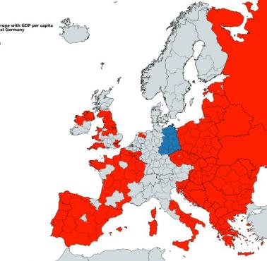 Regiony w Europie o PKB na mieszkańca niższym niż w Niemczech Wschodnich