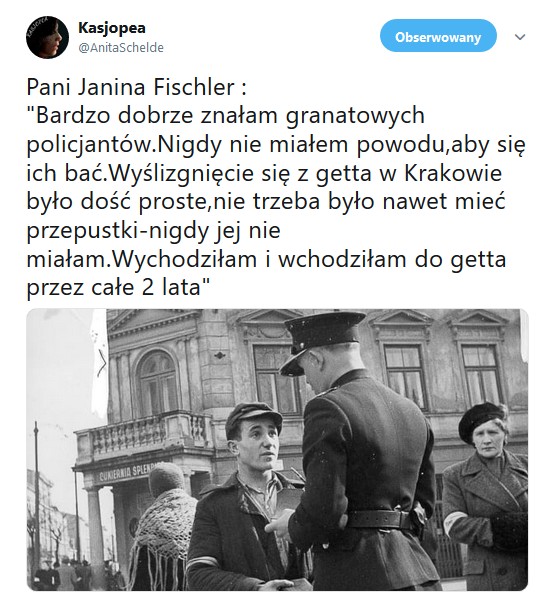 Pani Janina Fischler : Bardzo dobrze znałam granatowych policjantów.Nigdy nie miałem powodu,aby się ich bać ...