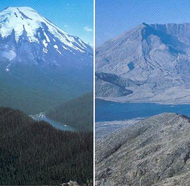 Wulkan Mount St. Helens przed i erupcji w 1980 roku