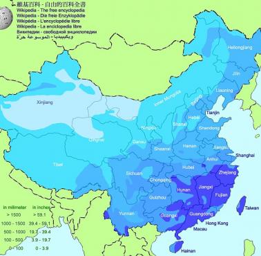 Średnie roczne opady w Chinach