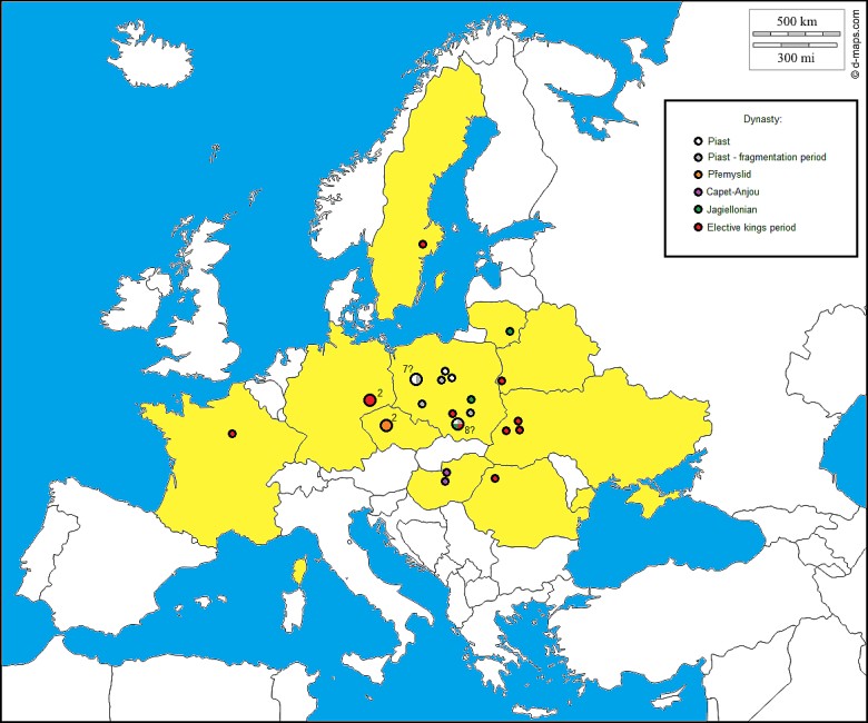 Miejsca urodzin monarchów I RP (od X do XVIII wieku)