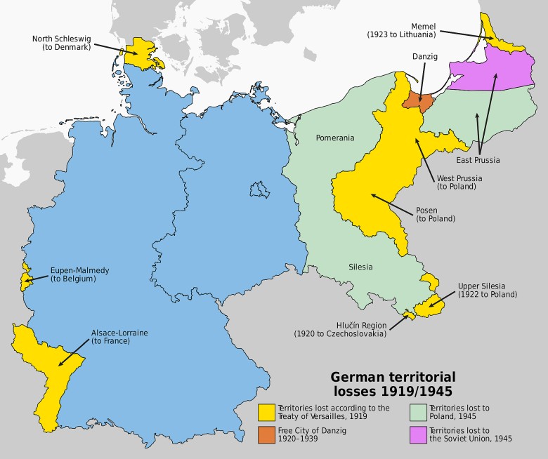 Straty terytorialne Niemiec w wyniku rozpętania dwój wojen światowych, 1919-1945