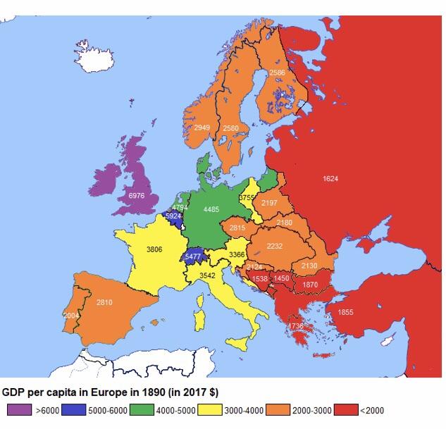 PKB na mieszkańca w Europie w 1890 roku