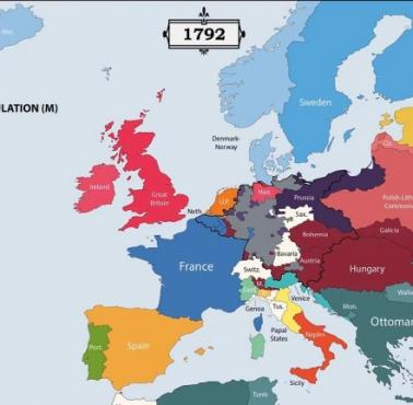 Mapa Europy w 1792 roku