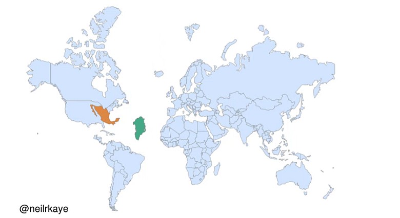 Rzeczywisty rozmiar Meksyku i Grenlandii