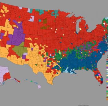 Dominujące pochodzenie mieszkańców poszczególnych hrabstw w USA, 2010
