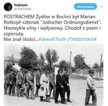 POSTRACHEM Żydów w Bochni był Marian Rotkopf-członek "Jüdischer Ordnungsdienst". Niezwykle silny i wpływowy. Chodził z psem ...