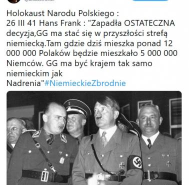 Holokaust Polaków: 26 III 41 Hans Frank "Zapadła OSTATECZNA decyzja, GG ma stać się w przyszłości strefą niemiecką ..."