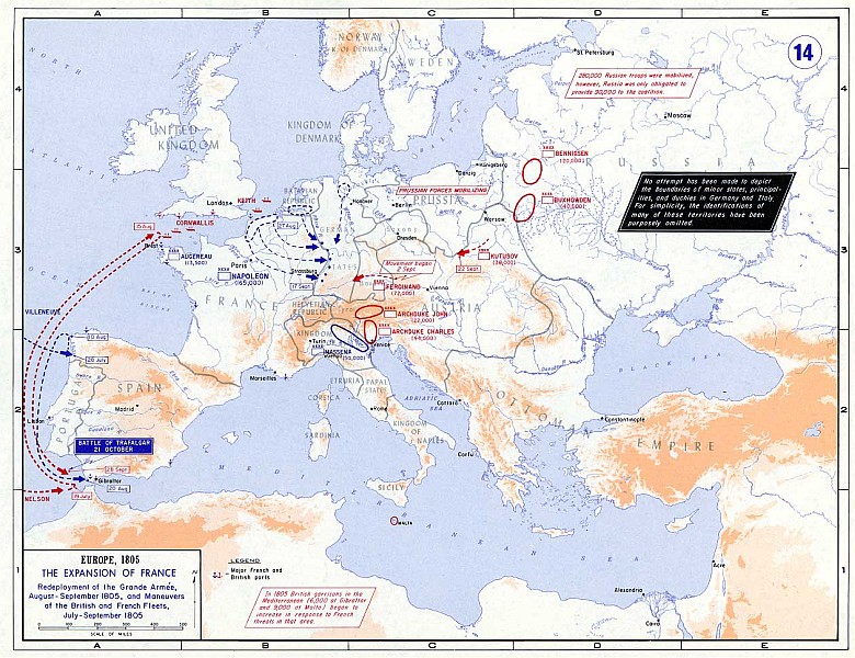 Strategiczna mapa Europy 1805 przed bitwą pod Austerlitz