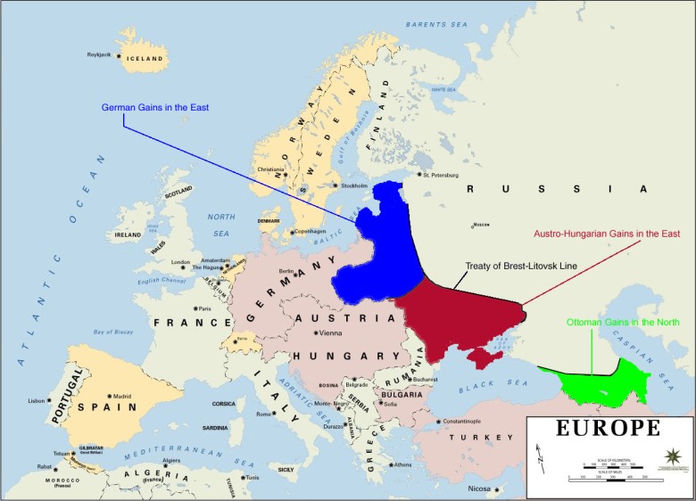 Podział Europy Środkowej w Traktacie brzeskim (1917) między II Rzeszą, Austro-Węgrami, a bolszewicką Rosją