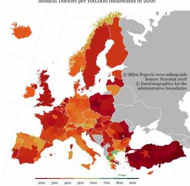 Lekarze na 100 tys. mieszkańców w Europie