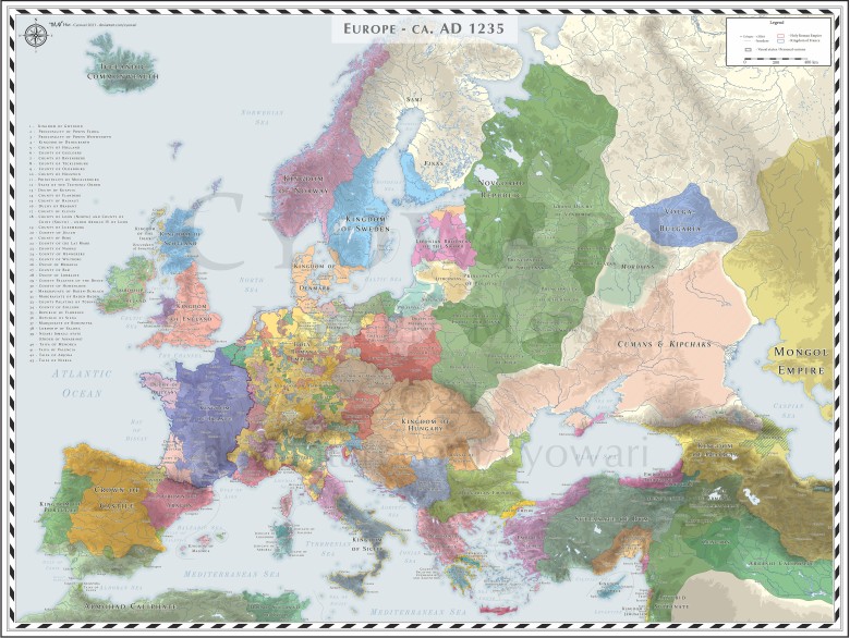 Mapa Europy w 1235 roku