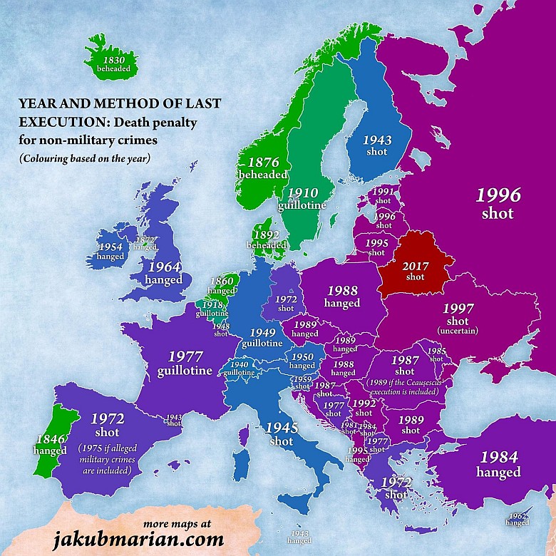 Ostatni rok kary śmierci i metoda wykonywania w Europie