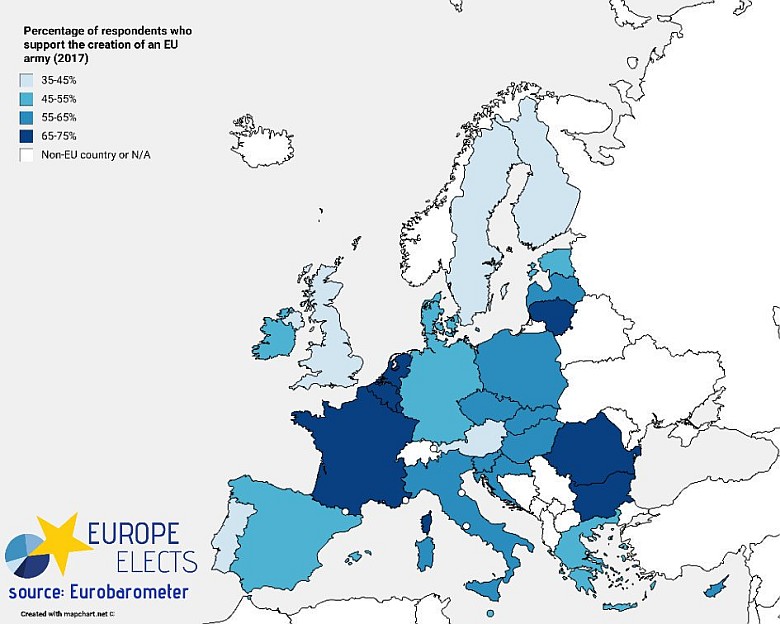 Odsetek respondentów popierających utworzenie armii Unii Europejskiej