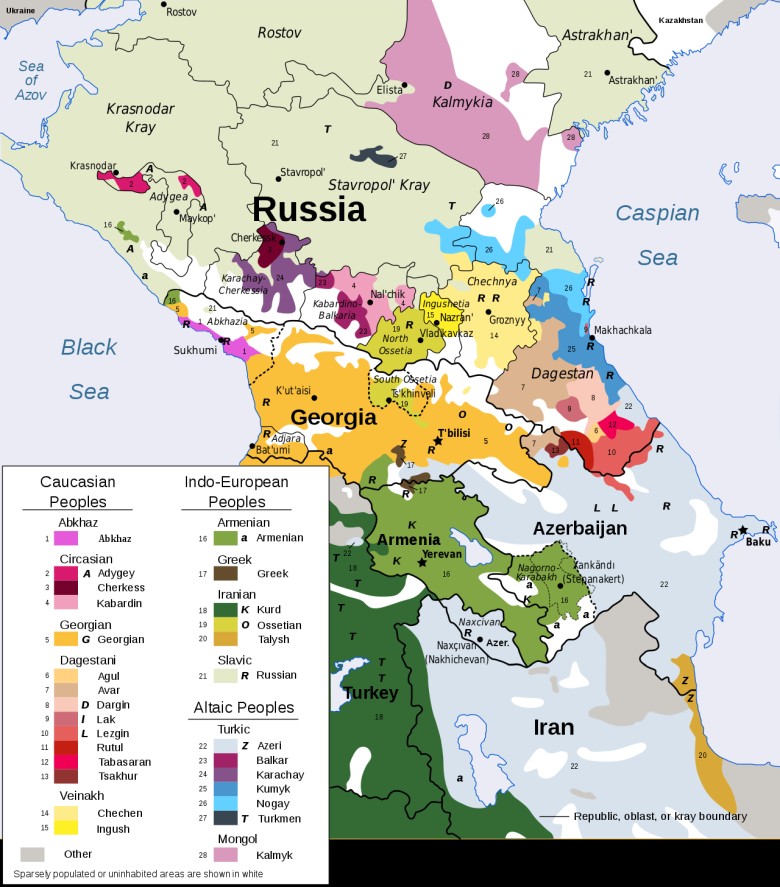 Etniczna mapa Kaukazu i okolic, 1995