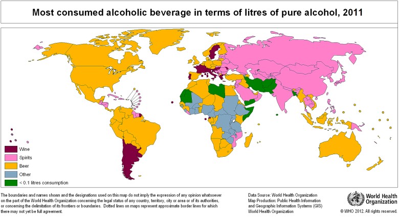 Konsumpcja alkoholu na świecie, 2011
