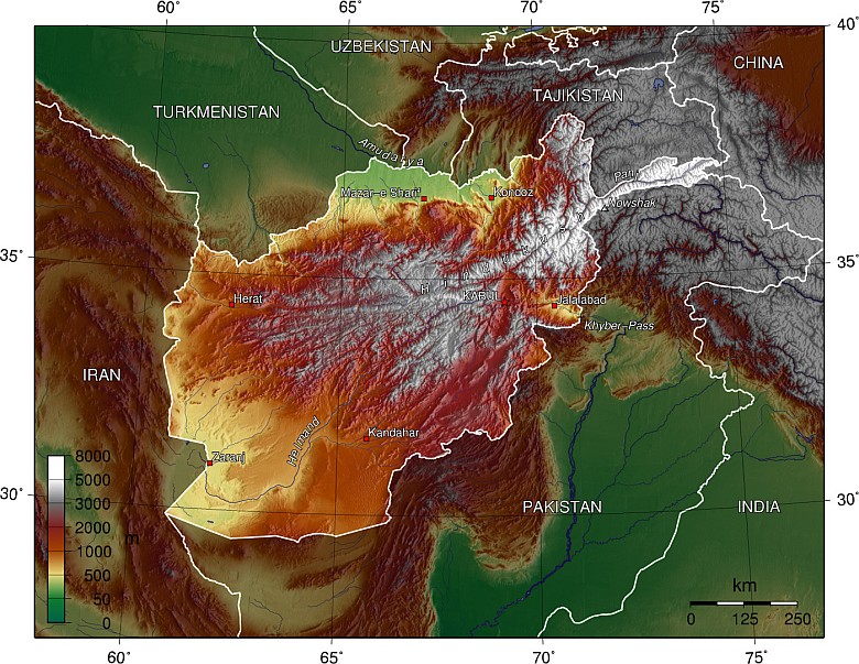 Reliefowa mapa Afganistanu