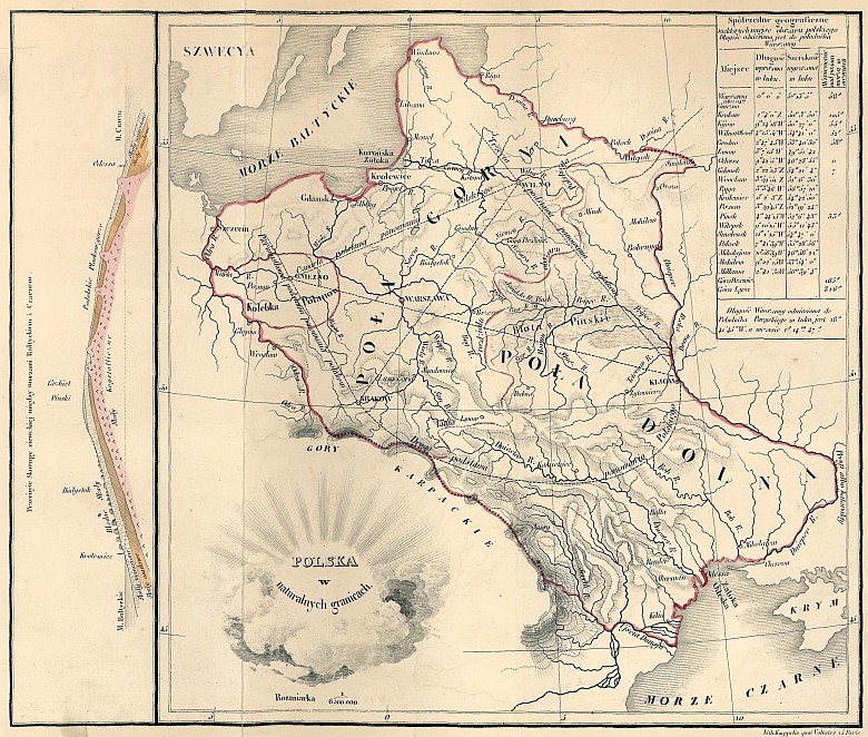 Polska w jej naturalnych granicach. Mapa z 1847 roku stworzona przez prekursora polskiej geopolityki Oskara Żebrowskiego