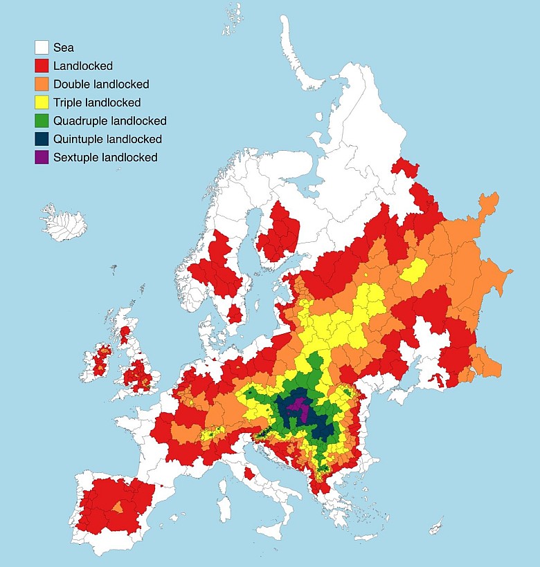 Jak daleko poszczególne regiony Europy są oddalone od morza