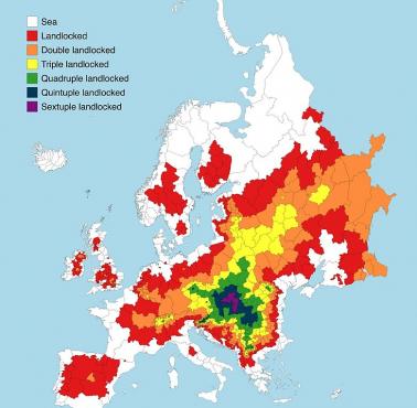 Jak daleko poszczególne regiony Europy są oddalone od morza