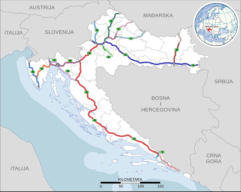 Mapa sieci autostrad w Chorwacji