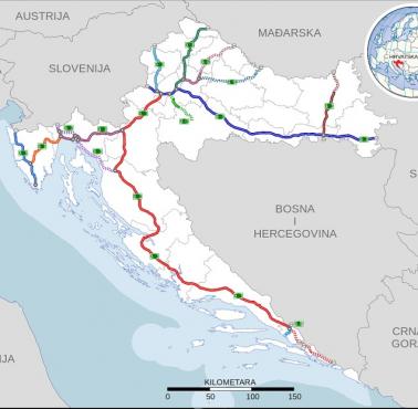 Mapa sieci autostrad w Chorwacji