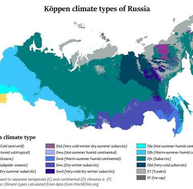 Strefy klimatyczne Rosji wg Köppena