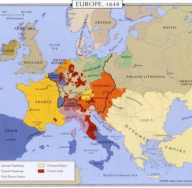 Europa 1648 po Traktacie Westfalskim i zakończeniu wojny trzydziestoletniej