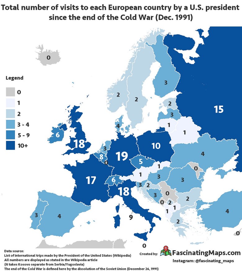 Wizyty amerykańskich prezydentów w Europie od 1991 roku