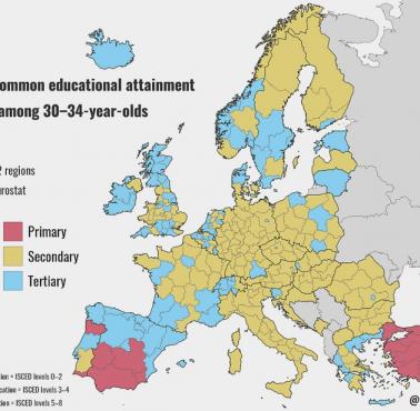 Regiony z największą liczbą ludność z wyższym, średnim i podstawowym wykształceniem