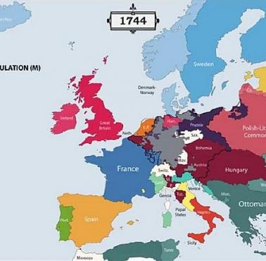 Kraje europejskie według populacji w 1744 roku