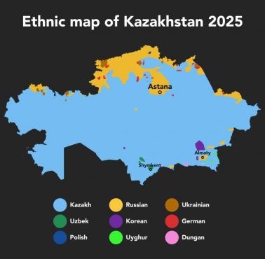 Mapa etniczna Kazachstanu, 2025