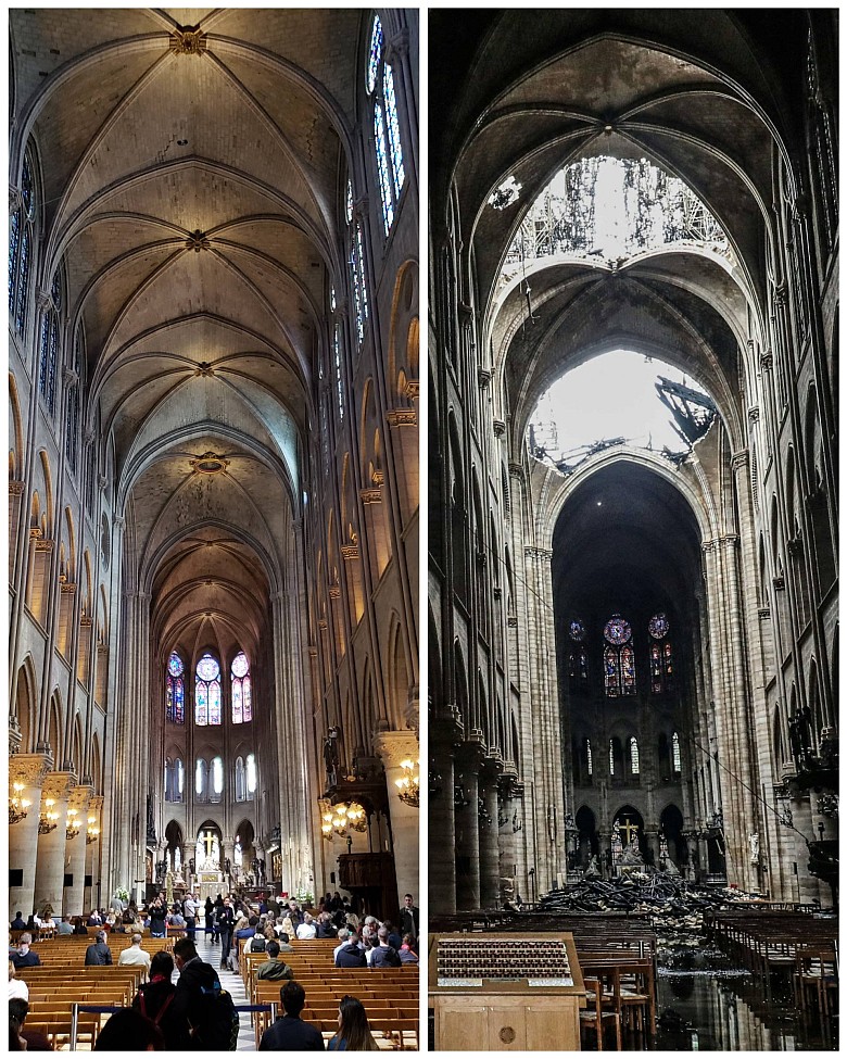 Katedra Notre-Dame przed i po pożarze