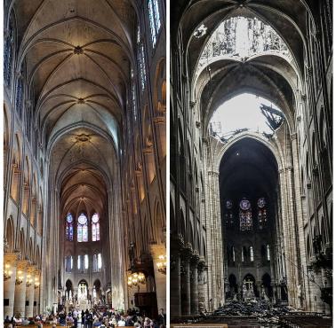 Katedra Notre-Dame przed i po pożarze