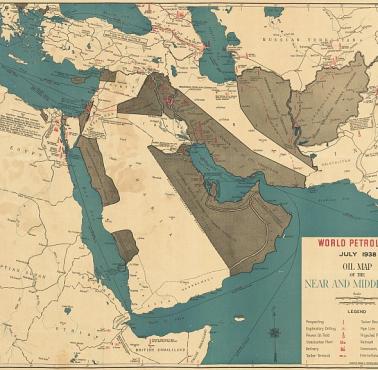 Mapa naftowa/koncesje na Bliskim Wschodzie w 1938 roku
