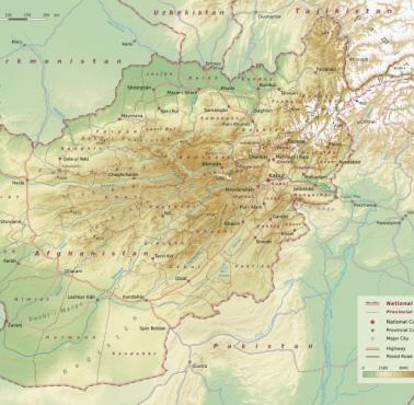 Hipsometryczna mapa Afganistanu