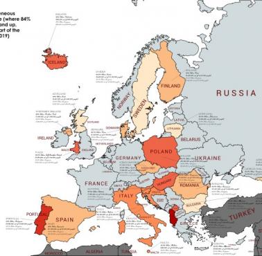 Mapa krajów jednorodnych etnicznie w Europie, 2019