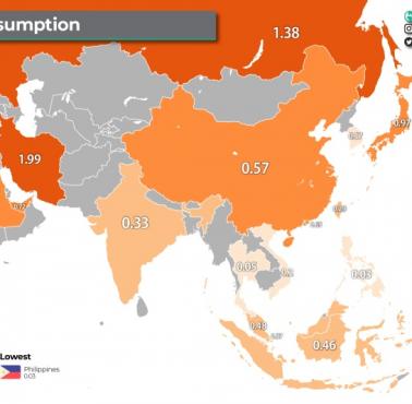 Najwięksi konsumenci herbaty (w kg na osobę/rocznie) w Azji, 2016