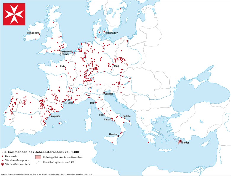 Posiadłości joannitów w roku 1300 roku