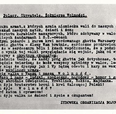 23 IV 1943 r. Żydowska Organizacja Bojowa (główna siła walcząca w powstaniu w getcie warszawskim) wydała odezwę