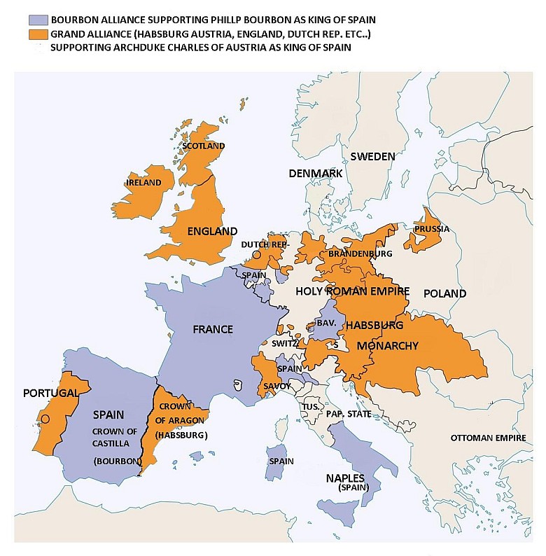 Sojusze w Europie podczas wybuchu wojny o sukcesję hiszpańską 1701-1714